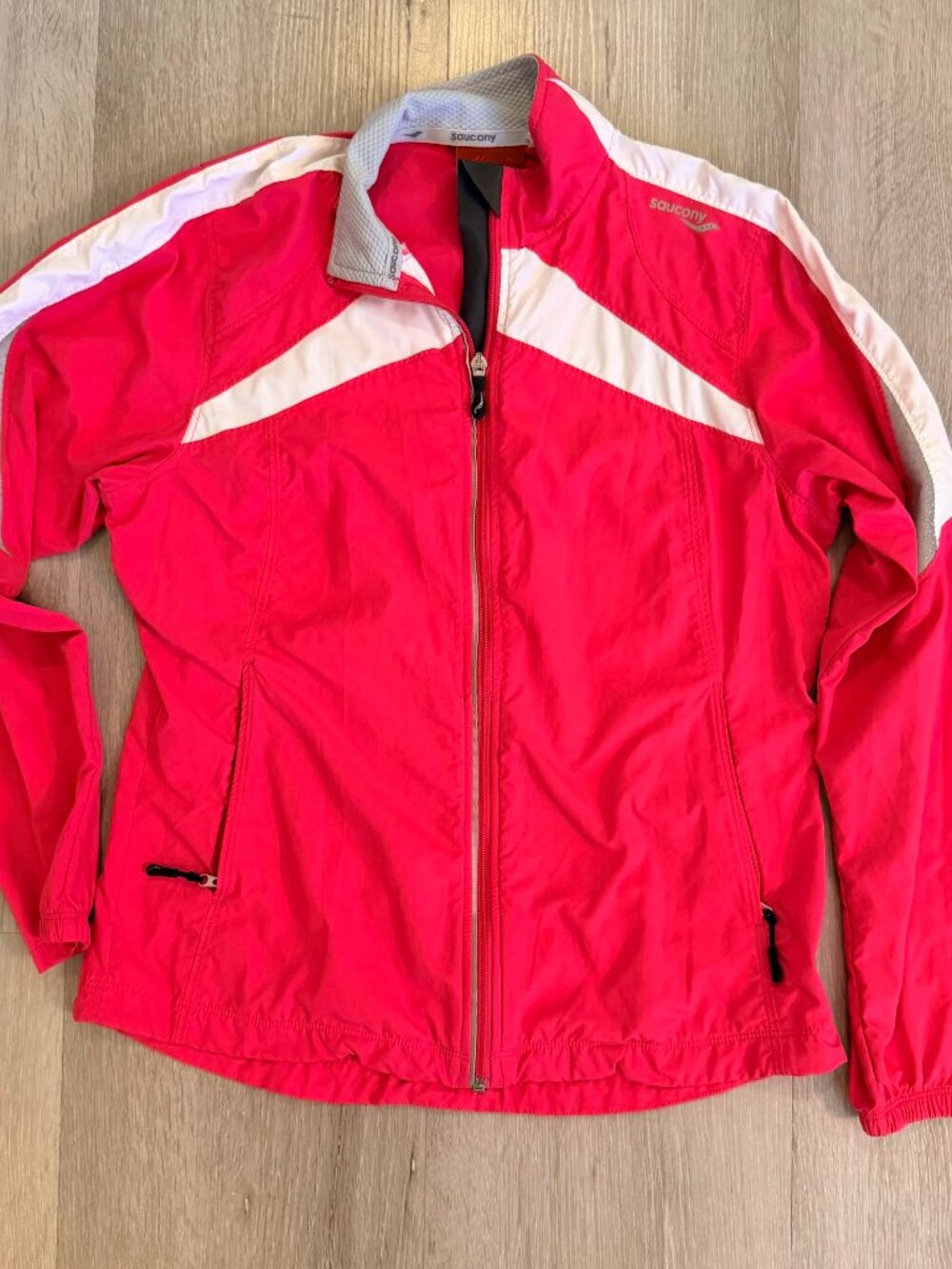 Saucony Pink & White Colorblock Running Track Jacket Small